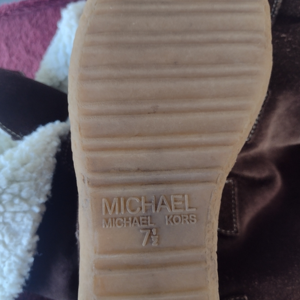 Michael Kors Brown Suede Sheepskin Lace Up Wedge Knee High Boots Size 7.5M - Picture 10 of 10